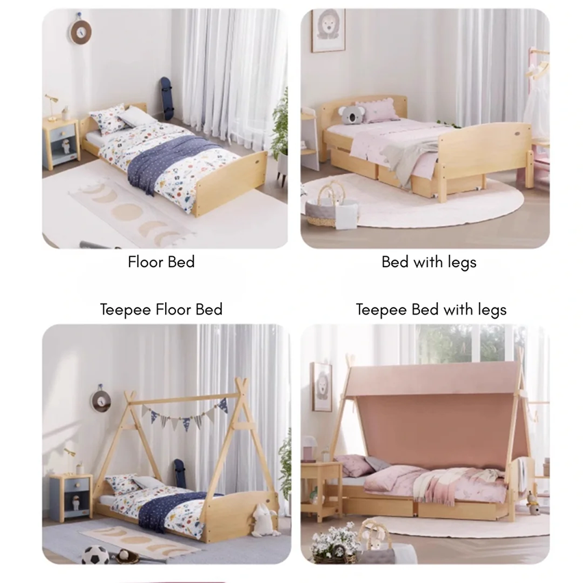 Cama Montessori con teepee (Plaza 1/4 Colchon 90x190)